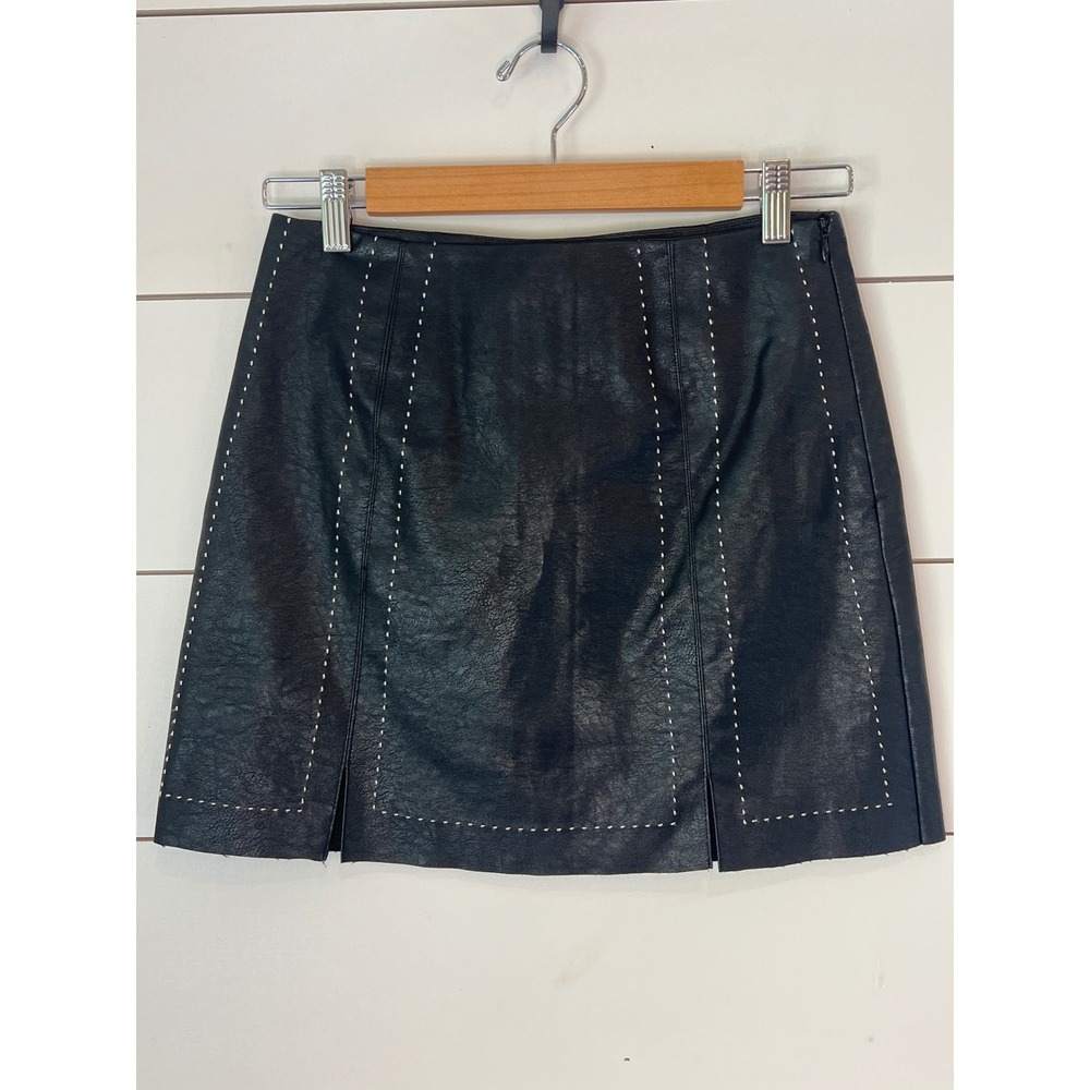 Altar'd State Black Faux Leather Stitched Mini Skirt Small Concert clean girl